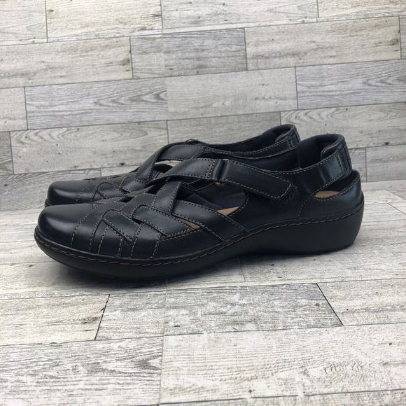 Clarks Shoes Women 9 Navy Blue Leather Comfort Flat Fisherman Sandal Lightweight - Picture 4 of 9